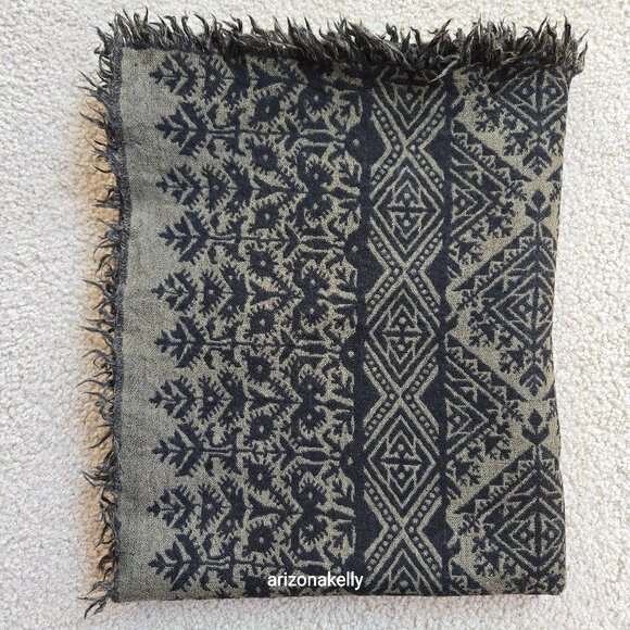 Nordstrom Accessories - NWOT Wool Scarf Fringe Jacquard Nordstrom BP. Olive Green and Black